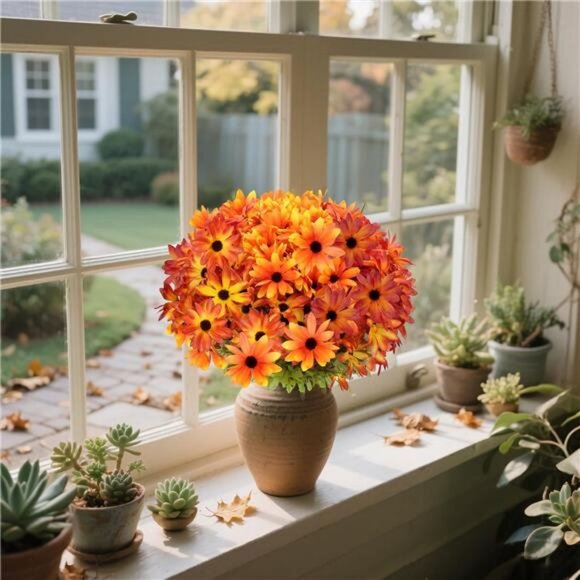 6 Bundles Fall Flowers Artificial for Decoration, Faux Mums for Outdoor - Picture 7 of 8